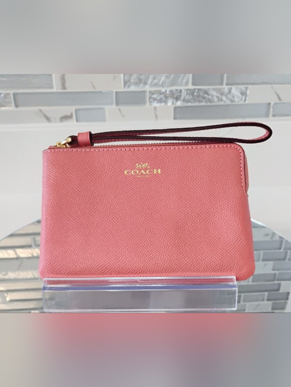 EUC COACH Leather Wristlet - Coral Pink w/GHW